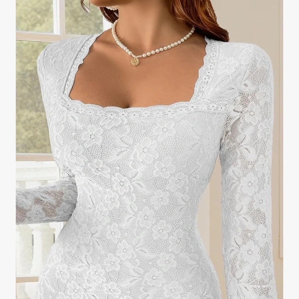 Elegant White Lace Long Sleeve Dress mermaid wedding dress - Picture 4 of 4
